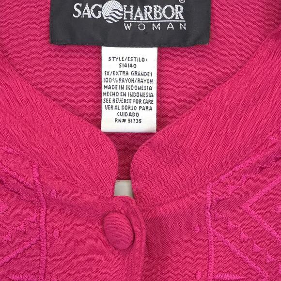 Sag Harbor 2 Pcs Set Pants & Tunic Embroidered Gauzy Women 1X Fuchsia Travel - Picture 14 of 14